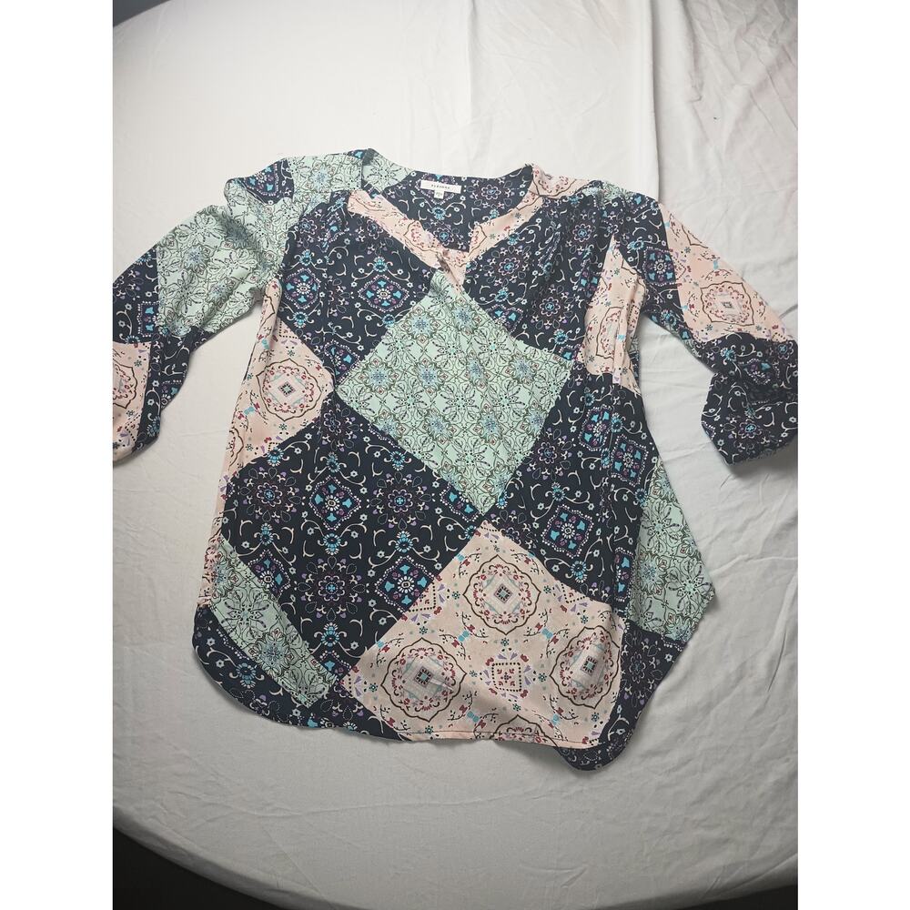 Pleione Patchwork Peasant Boho Bandana Blouse‎ Top Size Small Light Weight